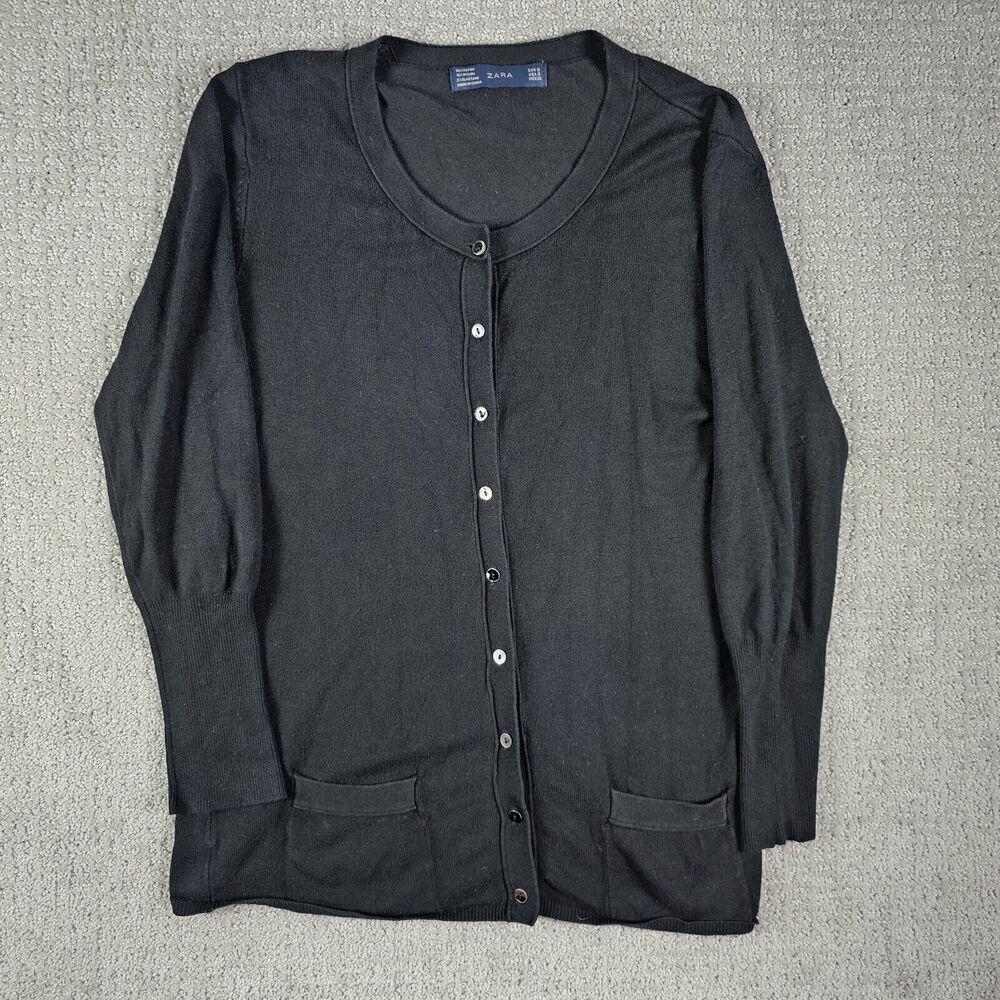 Zara Women's Black Long Sleeve Button Up Knit Cardigan Sweater Size‎ S Small